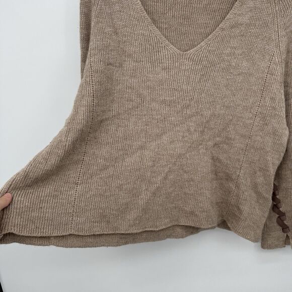 Fantasy Tan V Neckline Sweater Size Small Ribbon Detail Boho Small Wool Blend - Picture 3 of 8